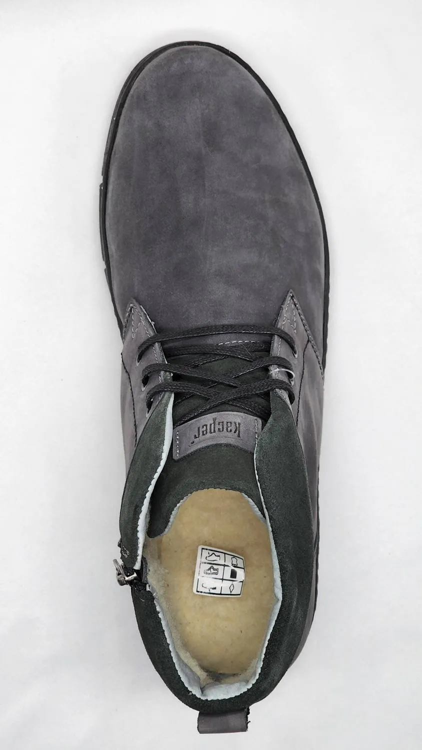 Men's Thick Fur-Lined Zip-Up Nubuck Leather Boots In Grey