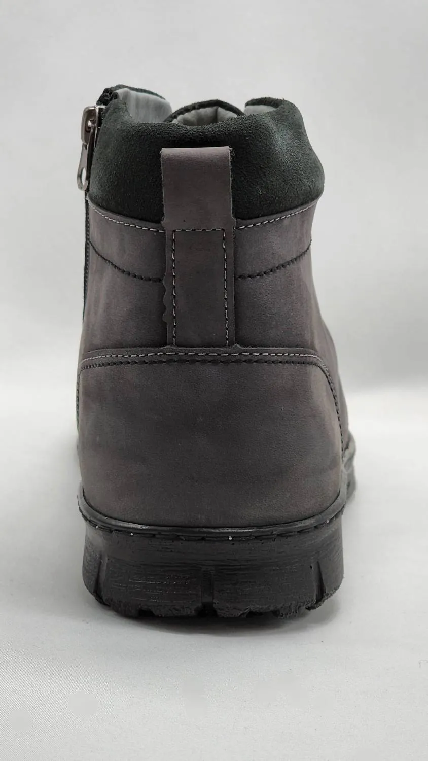 Men's Thick Fur-Lined Zip-Up Nubuck Leather Boots In Grey