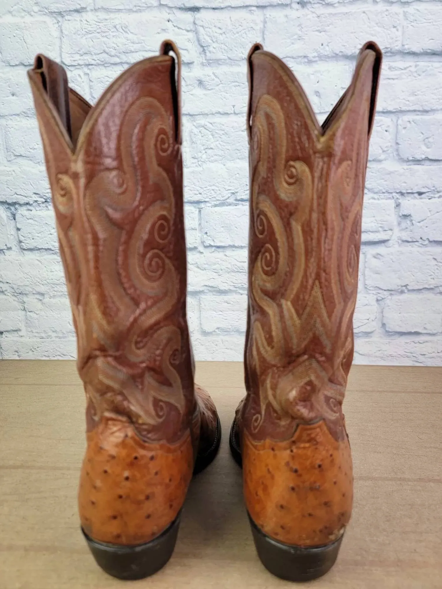 Men's Western Full Quill Ostrich Boots In Brown