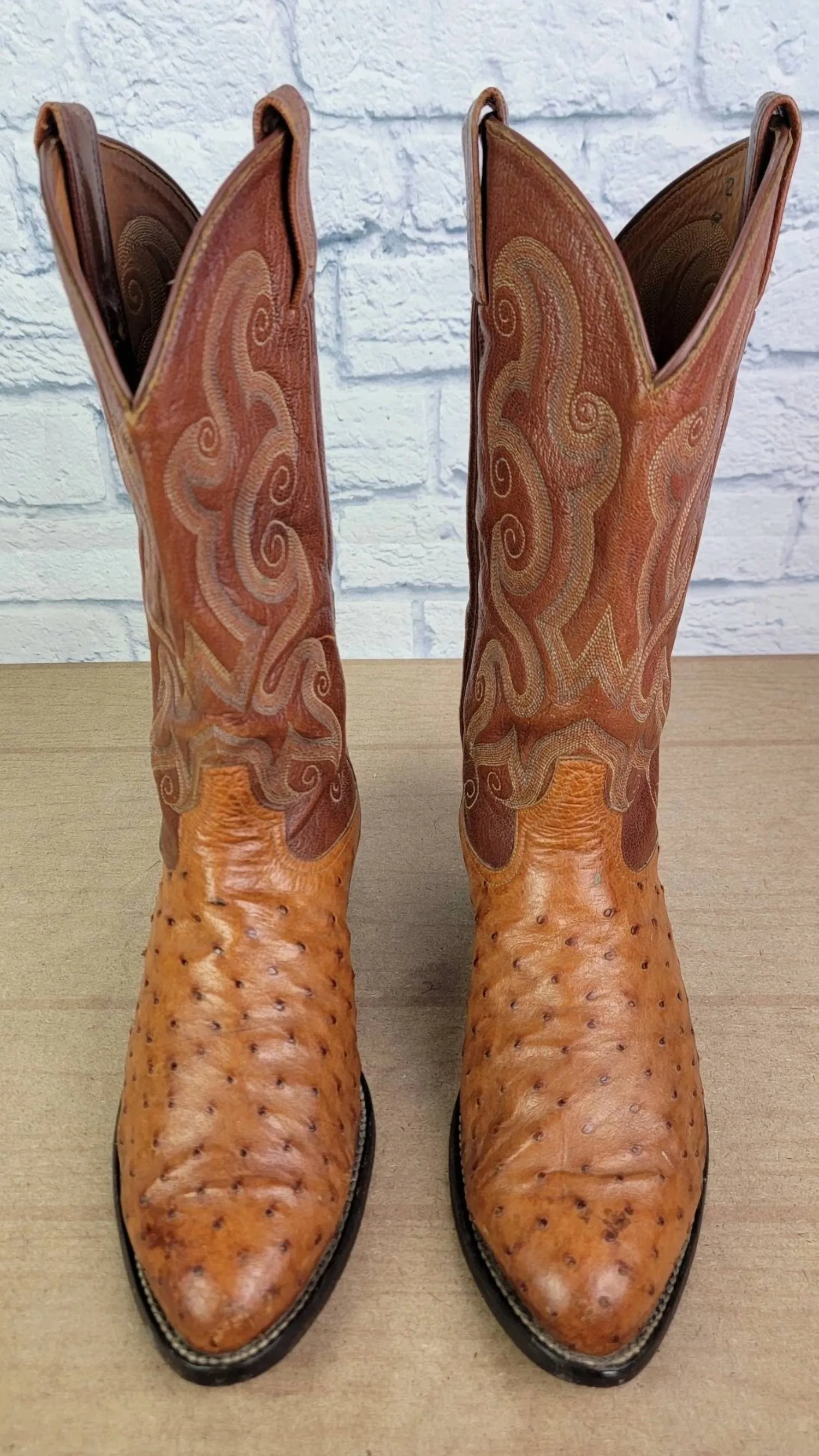 Men's Western Full Quill Ostrich Boots In Brown