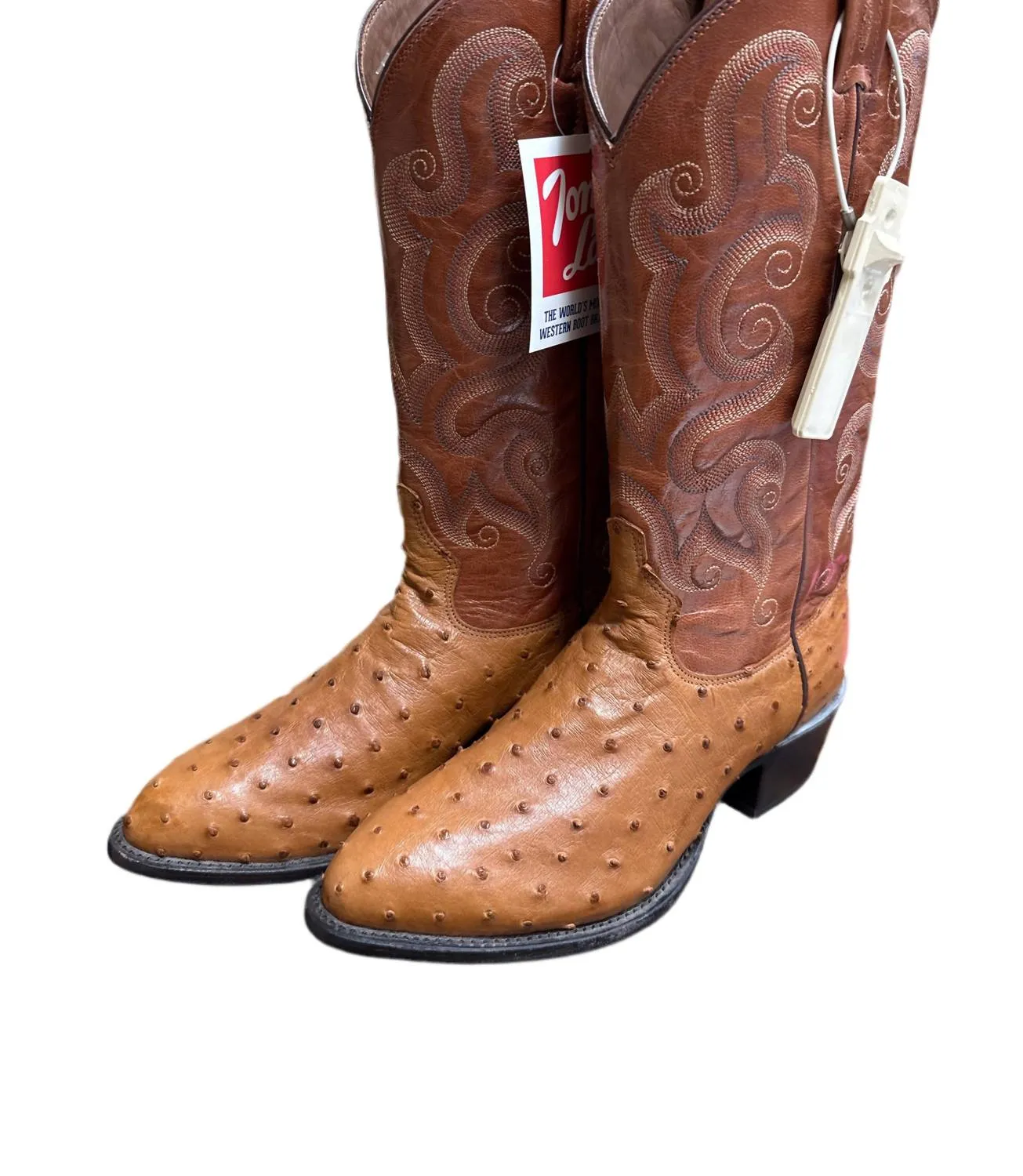 Men's Western Full Quill Ostrich Boots In Brown