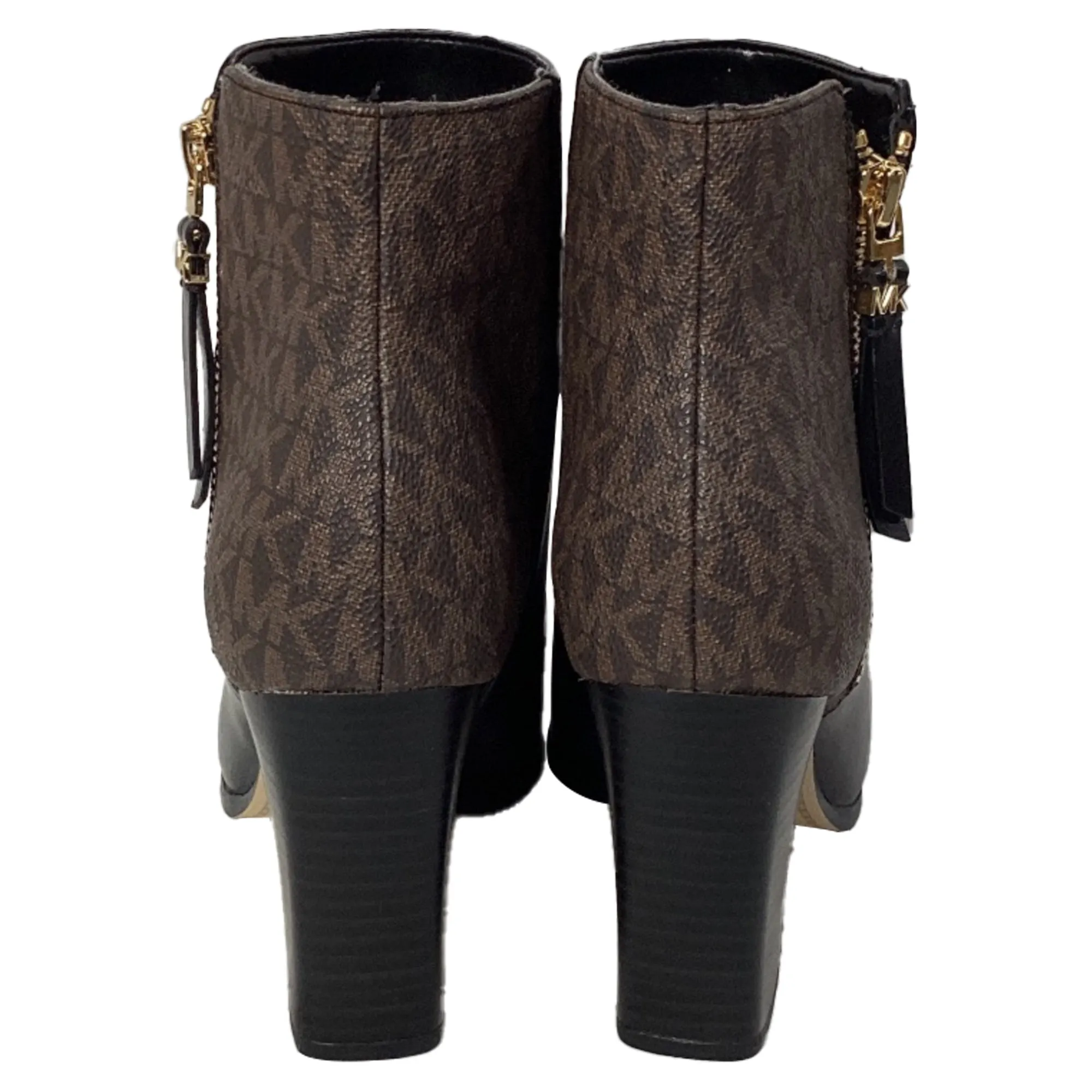 Michael Kors Britt Heeled Booties in Black/Brown Leather