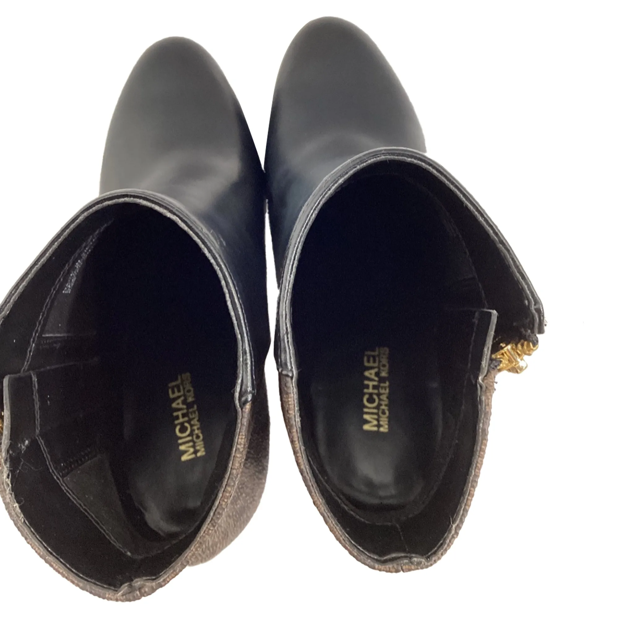 Michael Kors Britt Heeled Booties in Black/Brown Leather