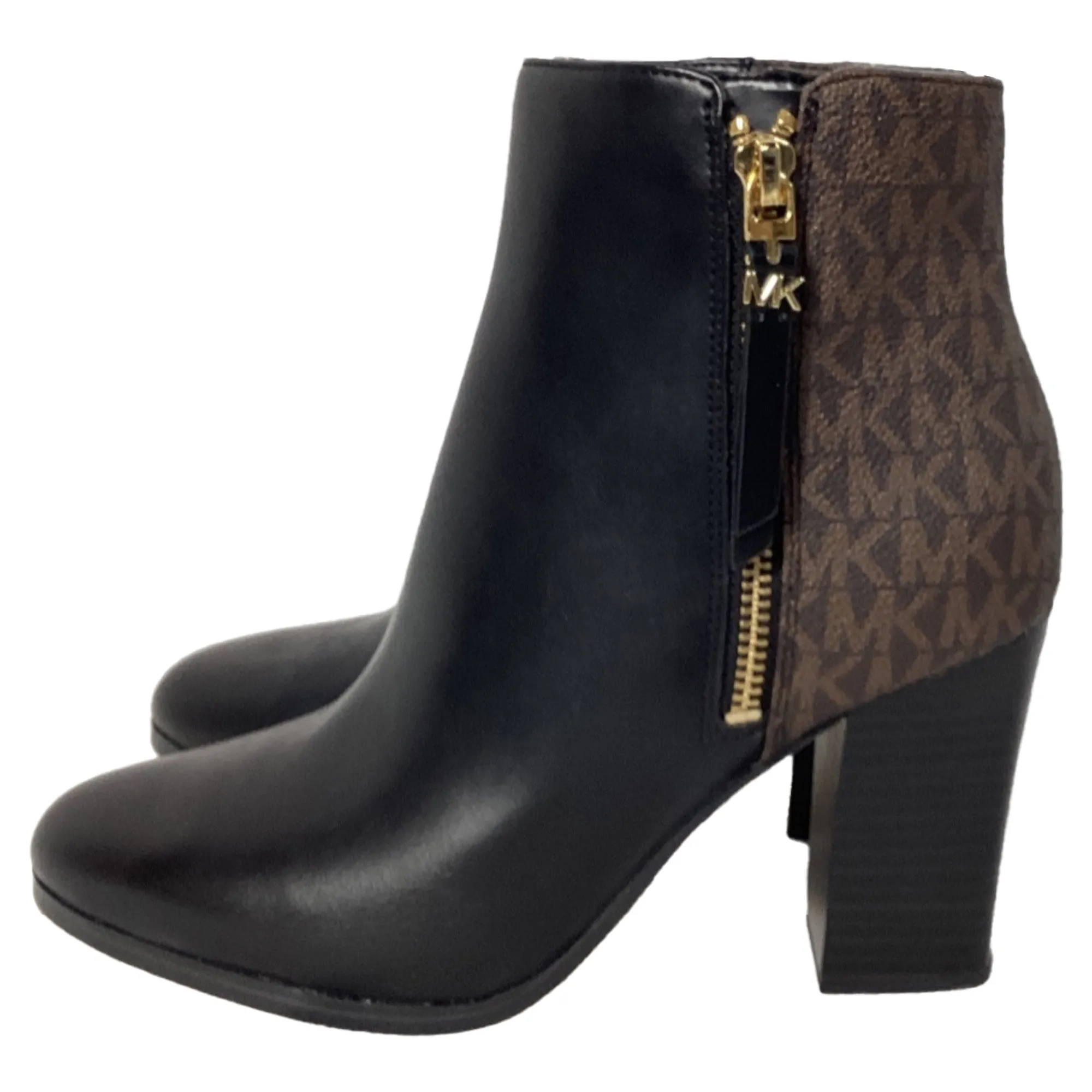 Michael Kors Britt Heeled Booties in Black/Brown Leather