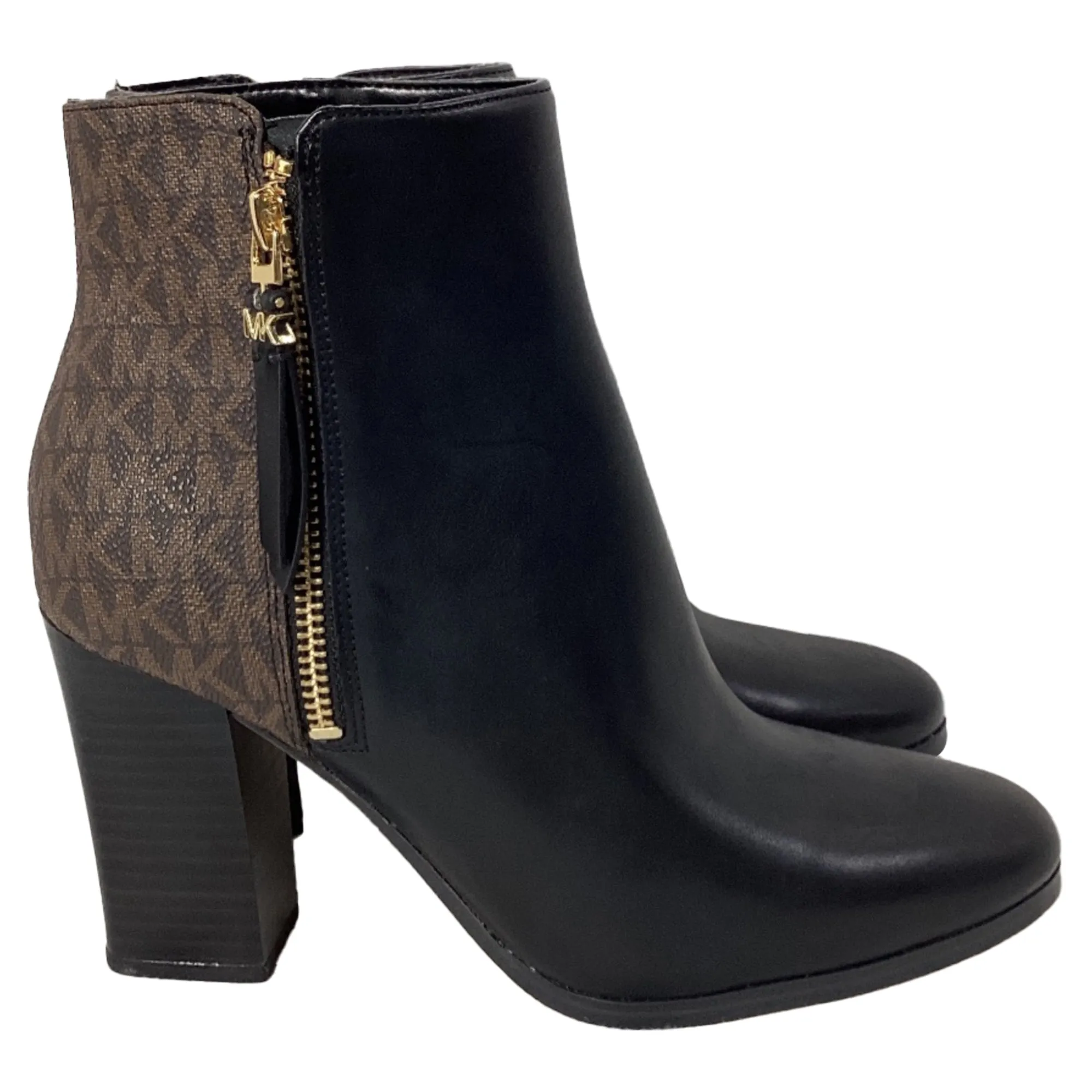 Michael Kors Britt Heeled Booties in Black/Brown Leather