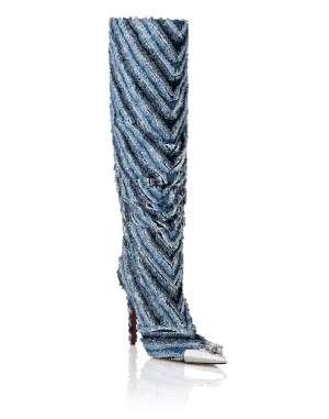 Mix Denim High Boots Hi-Heels