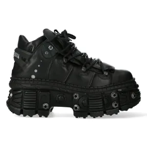 New Rock 106N-S52 Tower Shoes Metallic Black Leather Biker Punk Gothic Boots