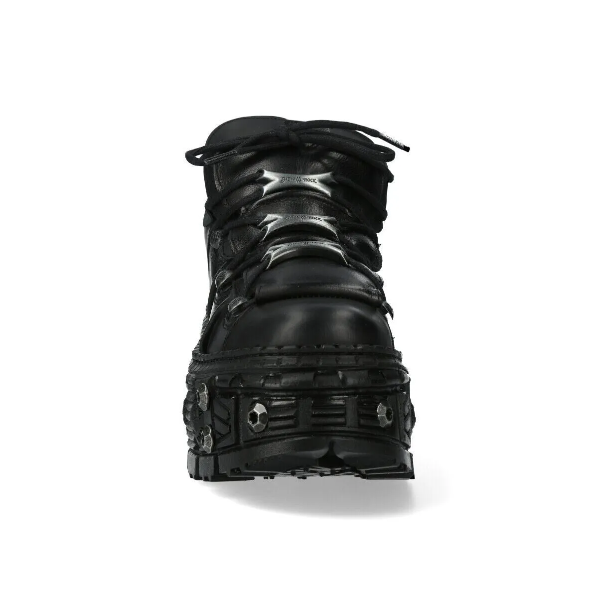 New Rock 106N-S52 Tower Shoes Metallic Black Leather Biker Punk Gothic Boots