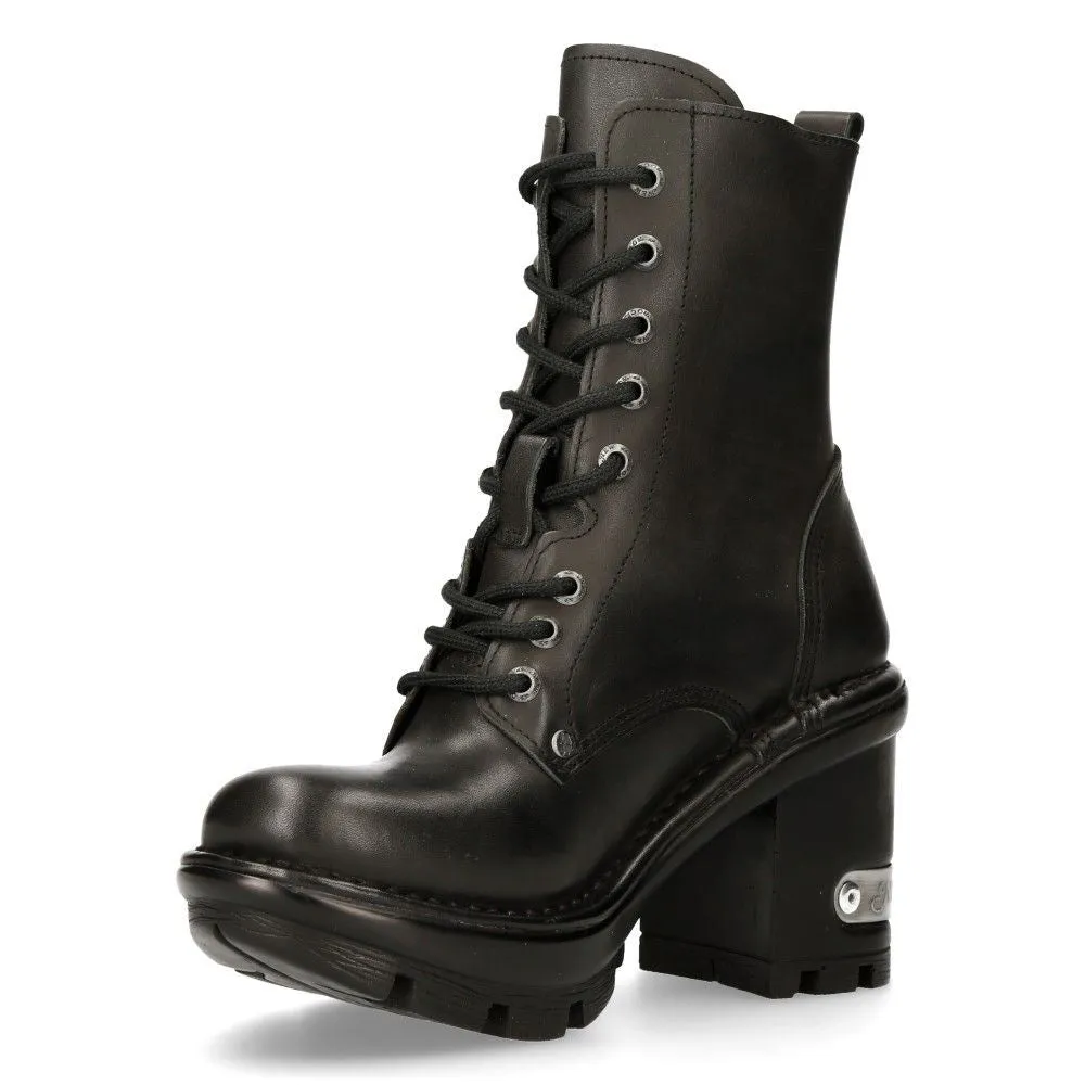 New Rock Gothic Black Leather Biker Boots- NEOTYRE07X-S1