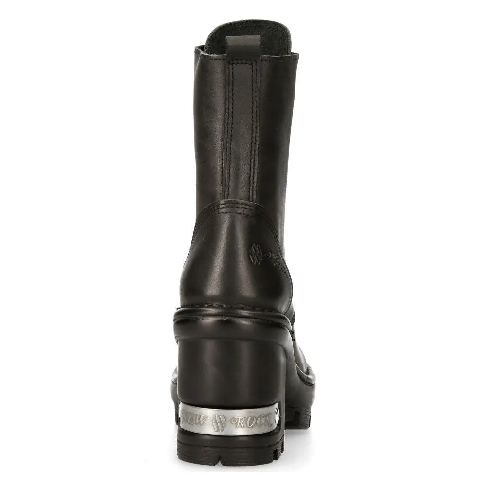 New Rock Gothic Black Leather Biker Boots- NEOTYRE07X-S1