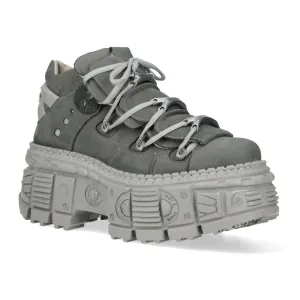 New Rock M-106WALL-C63 Grey Leather Urban Gothic Ankle Boots