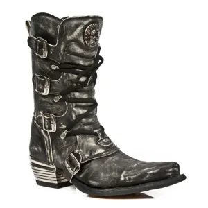 New Rock Men's Grey Dallas Leather Boots- M.7993-S3