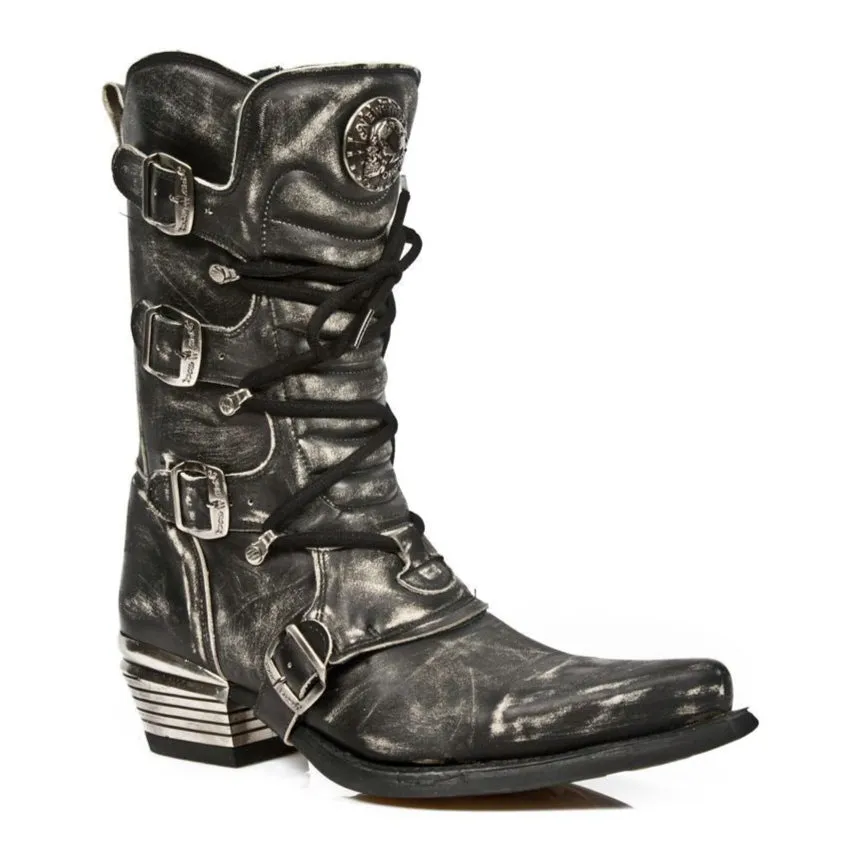 New Rock Men's Grey Dallas Leather Boots- M.7993-S3