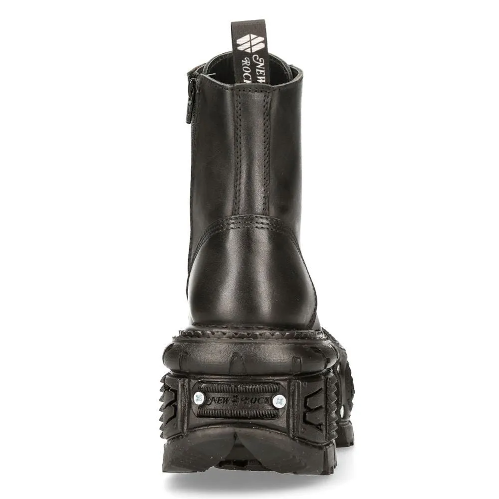 New Rock Unisex Black Leather Combat Platform Boots- TANK083-C1