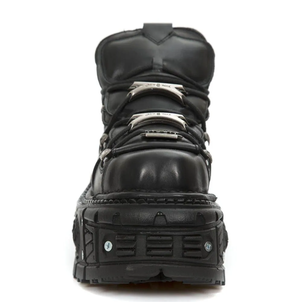 New Rock Unisex Metallic Black Leather Gothic Boots- M-TANK106-C2