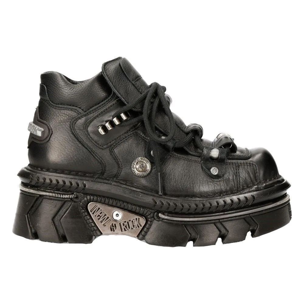 New Rock Unisex Metallic Black Leather Gothic Techno Boots- M-215-S6