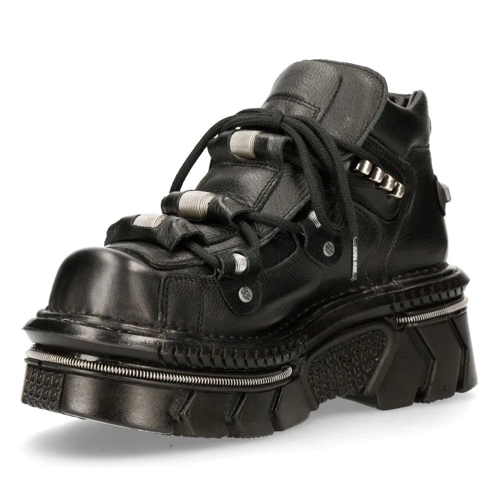 New Rock Unisex Metallic Black Leather Gothic Techno Boots- M-215-S6