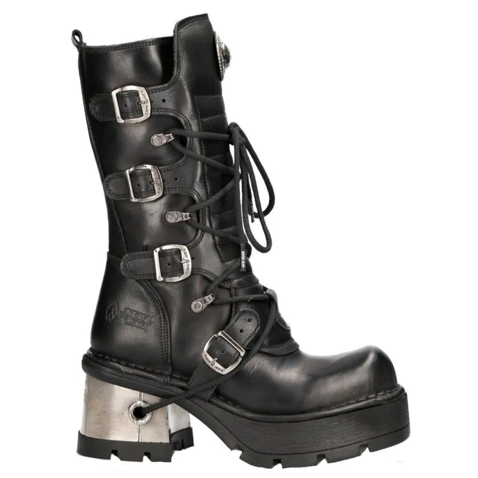New Rock Women's Leather Gothic Mid-Calf Boots-373-S33