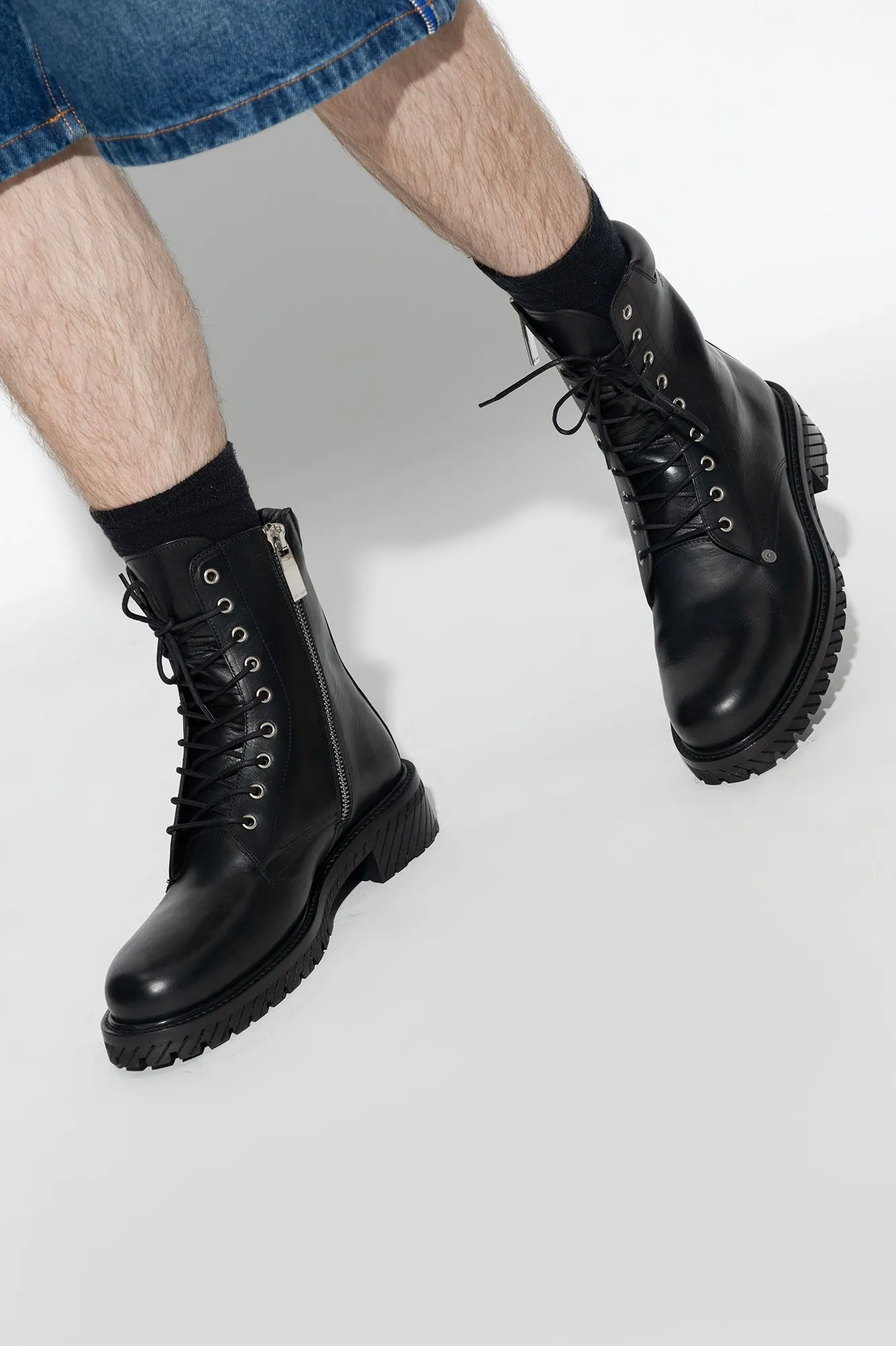 Off-White Leather Combat Boots