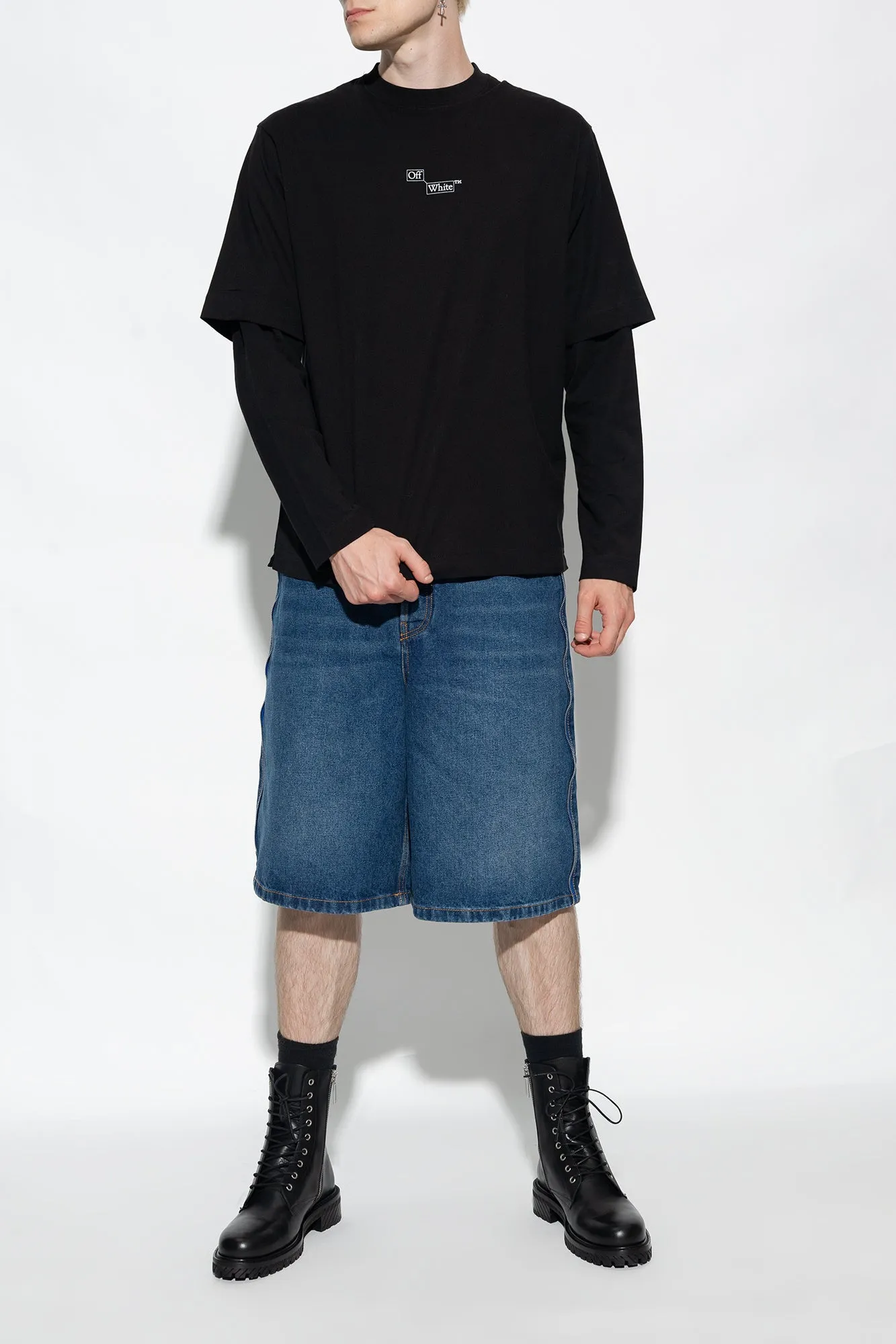 Off-White Leather Combat Boots