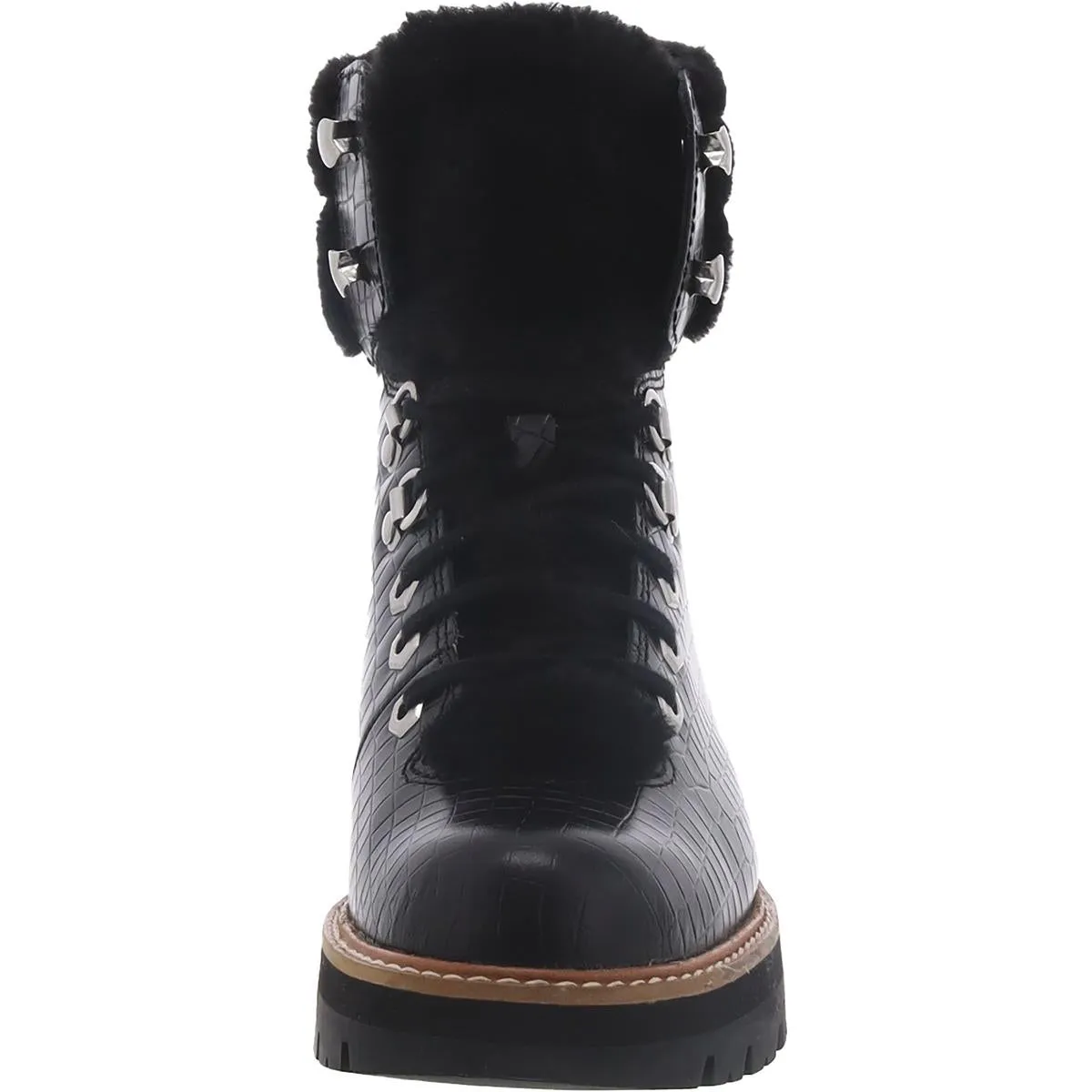 Orianna Hiker Womens Leather Faux Fur Trim Combat & Lace-Up Boots