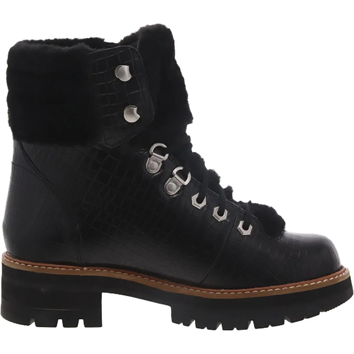 Orianna Hiker Womens Leather Faux Fur Trim Combat & Lace-Up Boots