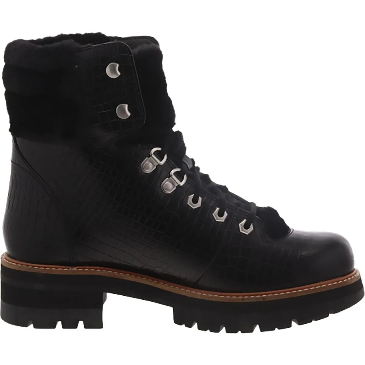 Orianna Hiker Womens Leather Faux Fur Trim Combat & Lace-Up Boots