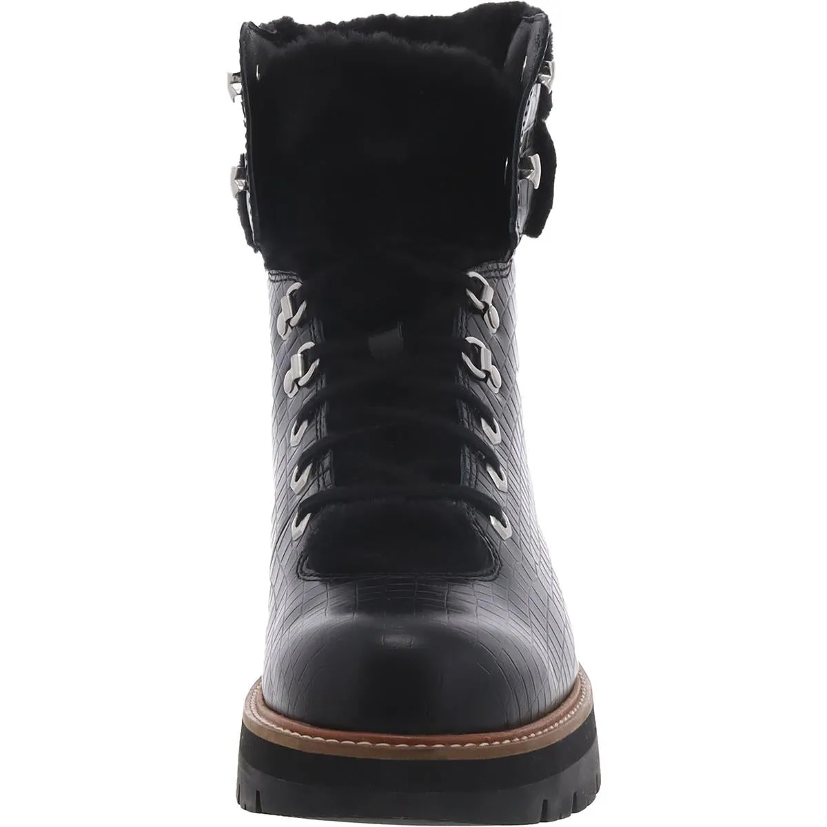 Orianna Hiker Womens Leather Faux Fur Trim Combat & Lace-Up Boots
