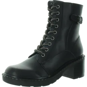 Paxon Womens Zipper Faux Leather Combat & Lace-Up Boots