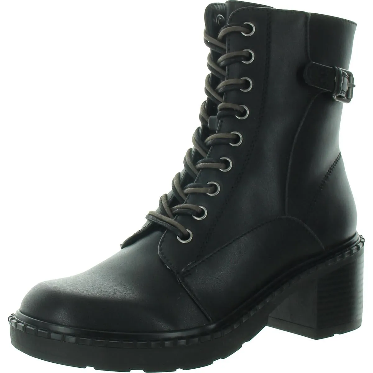 Paxon Womens Zipper Faux Leather Combat & Lace-Up Boots
