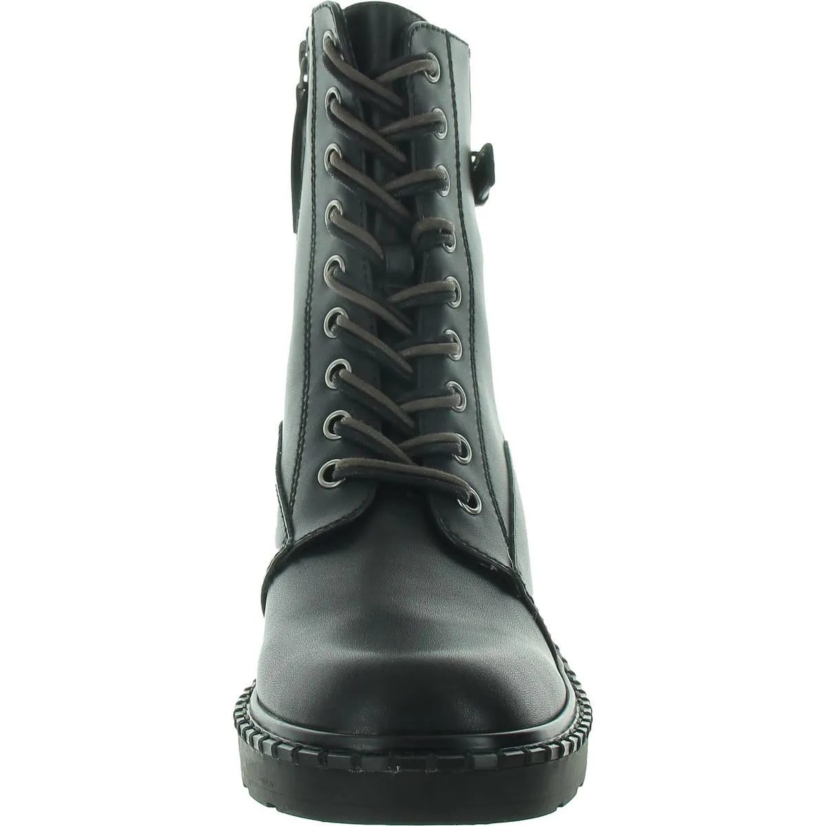 Paxon Womens Zipper Faux Leather Combat & Lace-Up Boots