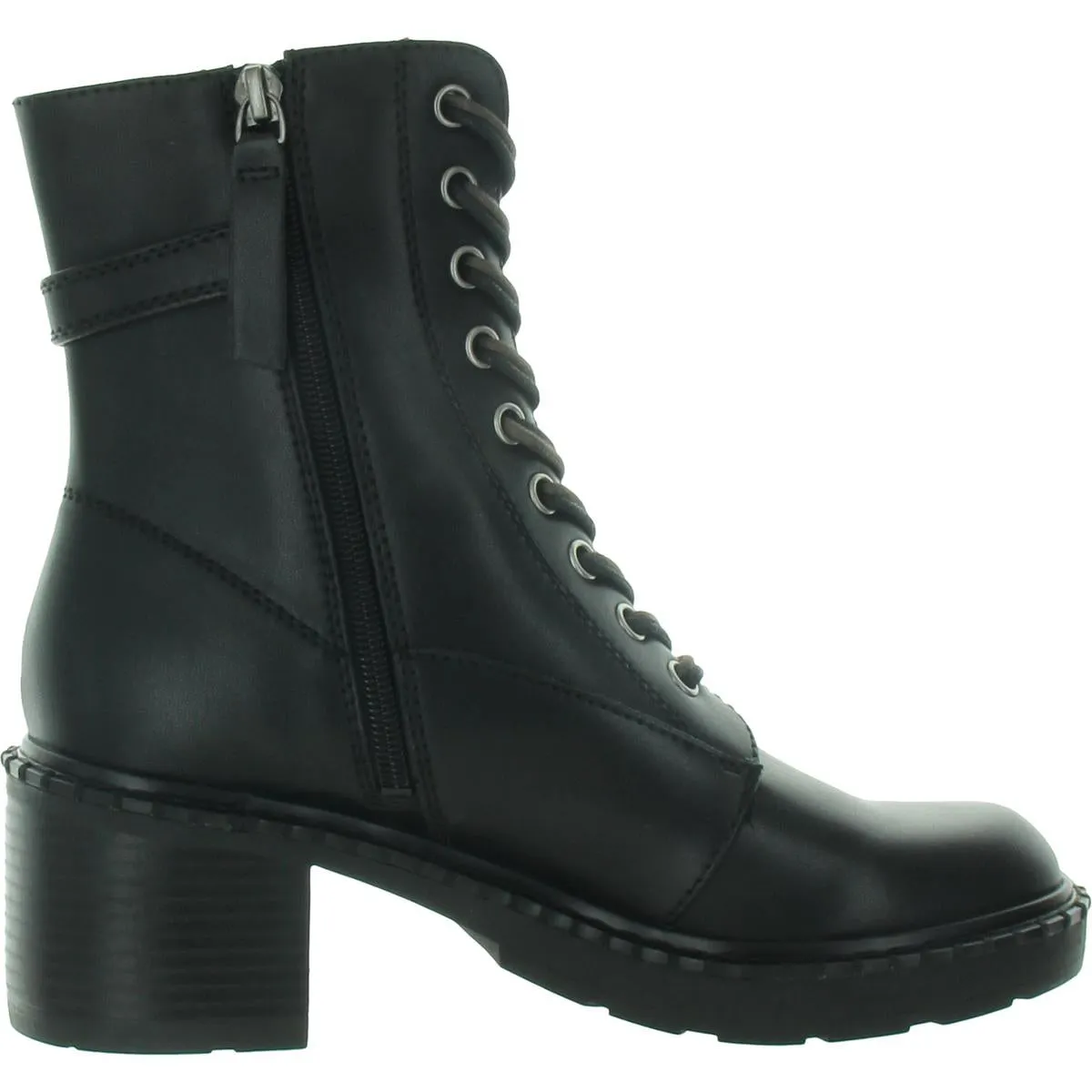 Paxon Womens Zipper Faux Leather Combat & Lace-Up Boots