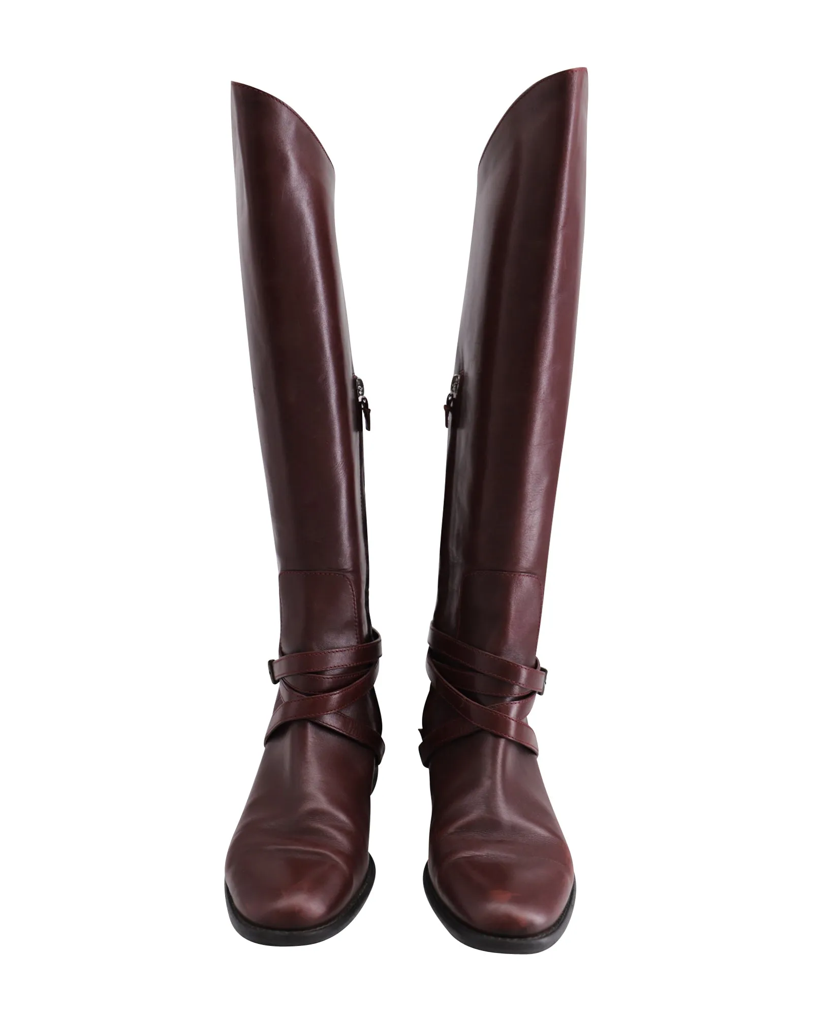 Philosophy Di Lorenzo Serafini Knee-High Flat Boots in Burgundy Leather