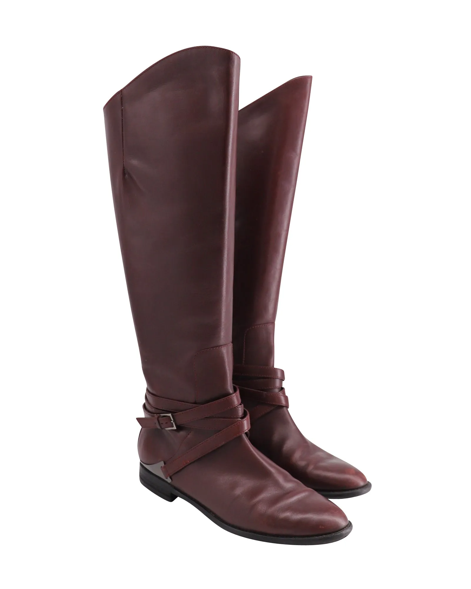 Philosophy Di Lorenzo Serafini Knee-High Flat Boots in Burgundy Leather