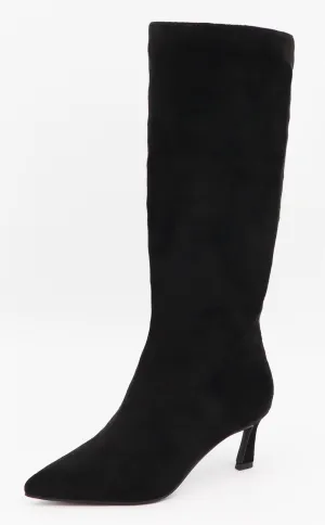 PISA01 - BLACK SUEDE KITTEN HEEL BOOTS