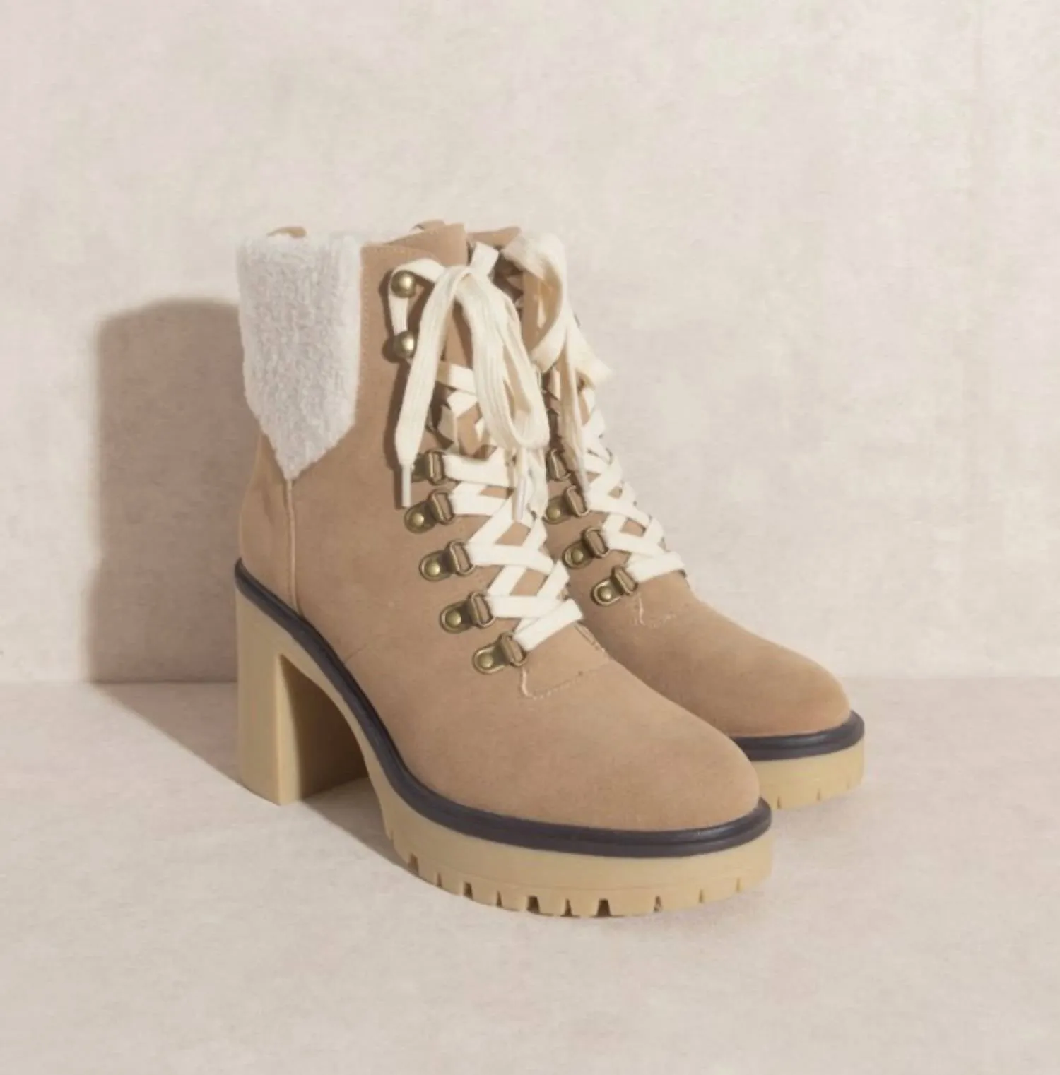 Platform Lace Up Boot In Beige