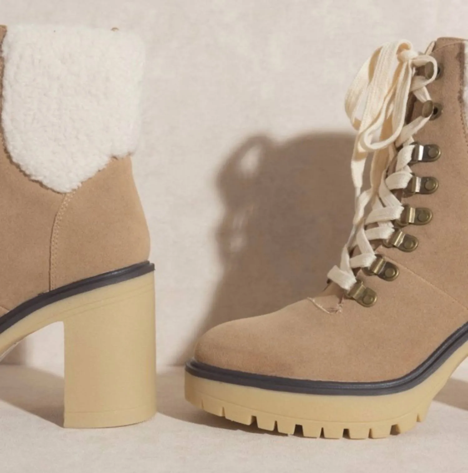 Platform Lace Up Boot In Beige