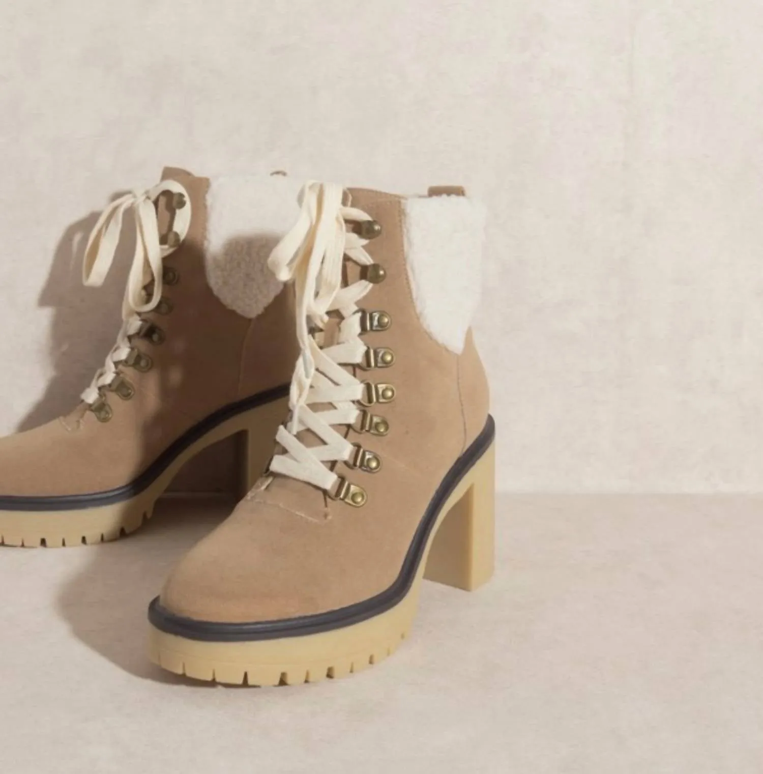 Platform Lace Up Boot In Beige