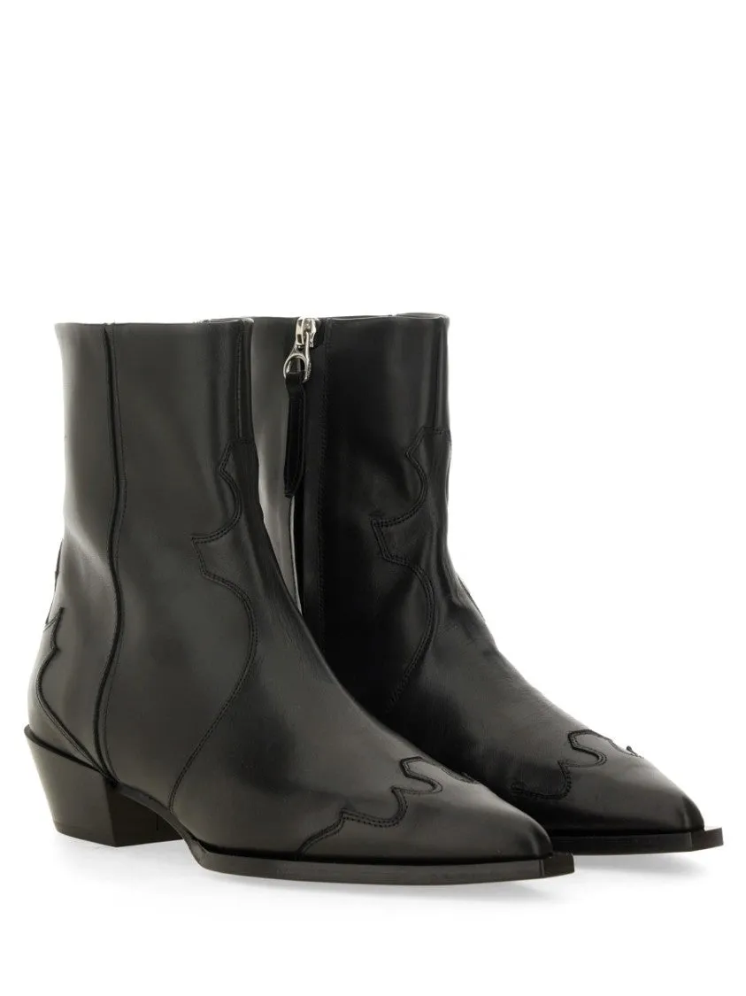 Pointed Toe Western-Inspired Black Leather Boots