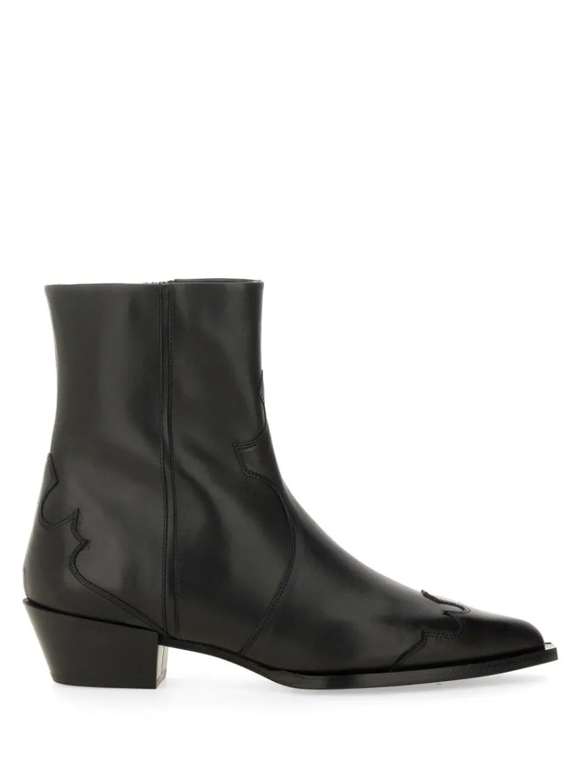 Pointed Toe Western-Inspired Black Leather Boots