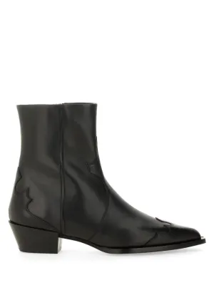 Pointed Toe Western-Inspired Black Leather Boots