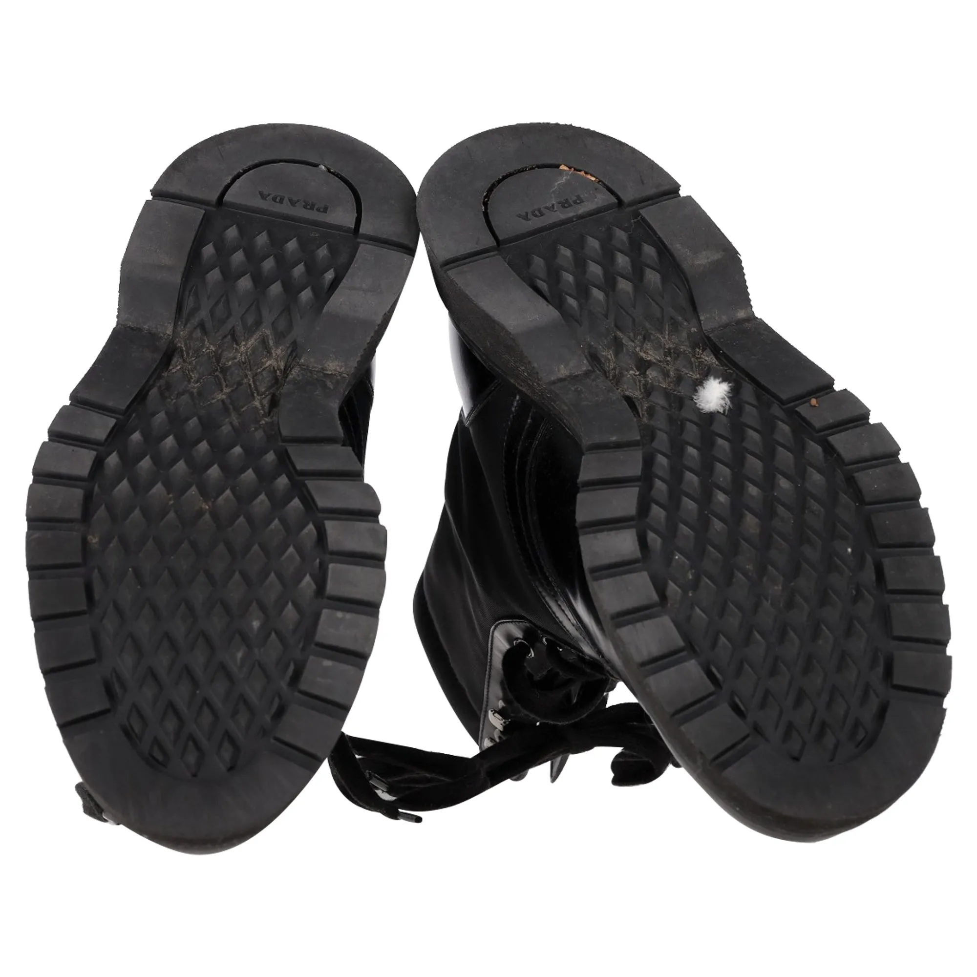 Prada Logo Plaque Combat Boots in Black Leather and Nylon