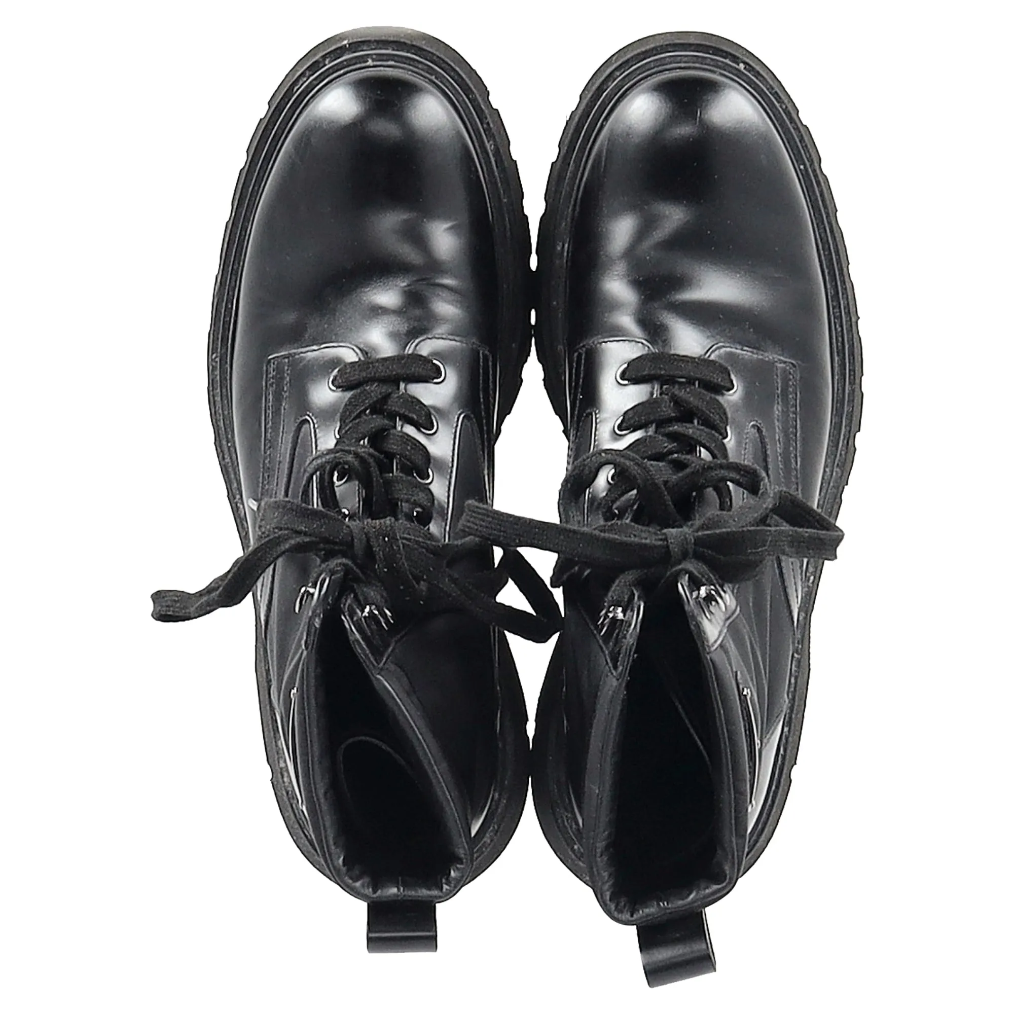 Prada Logo Plaque Combat Boots in Black Leather and Nylon