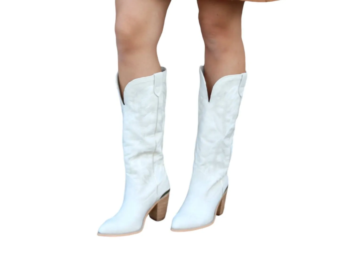 Prestone Faux Leather Embroidered Boots In Off White