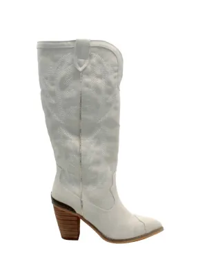Prestone Faux Leather Embroidered Boots In Off White