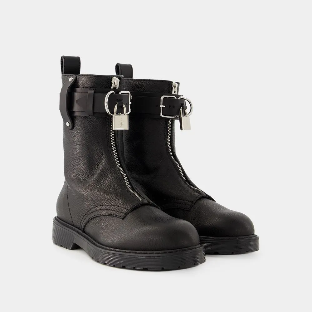Punk Combat Boots - Leather - Black