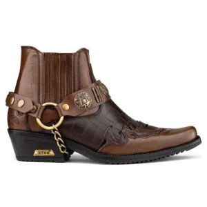 Real Leather Cuban Heel Cowboy Ankle Boots