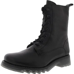 Reid Womens Pebbled Leather Combat & Lace-Up Boots