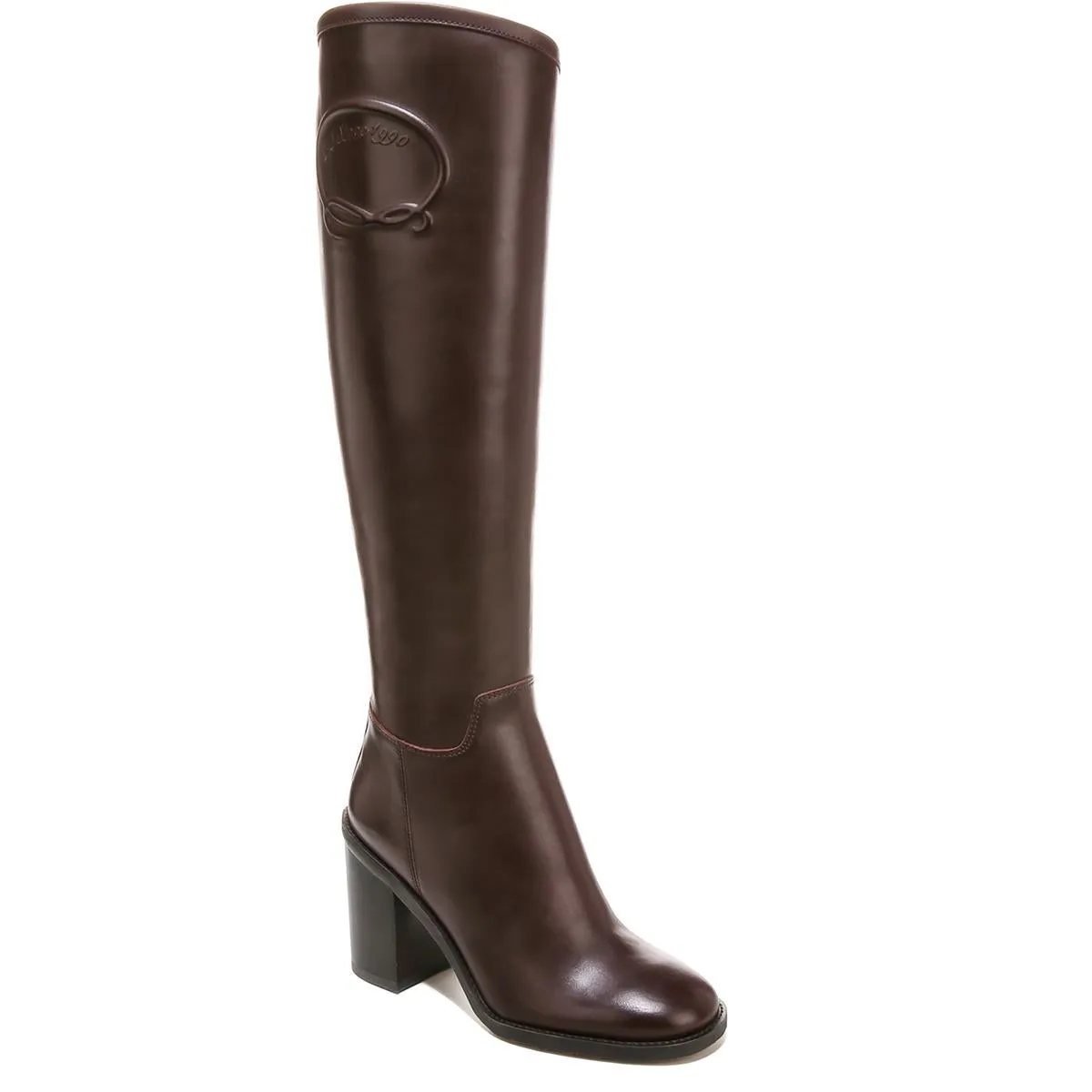 Rivettall Womens Block Heel Leather Knee-High Boots