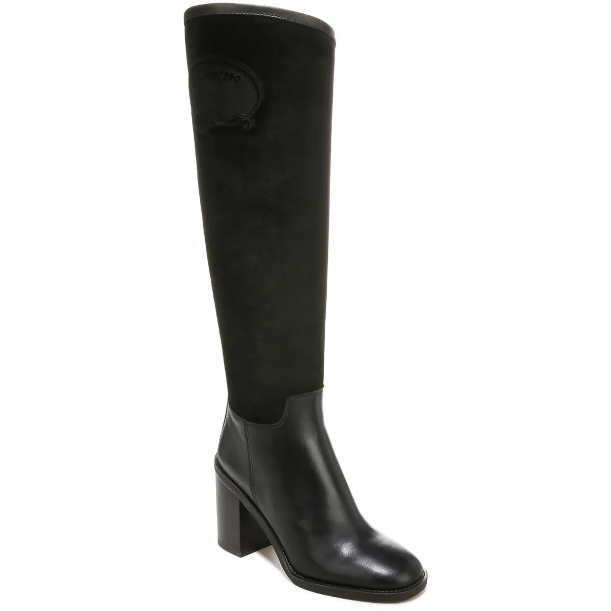 Rivettall Womens Block Heel Leather Knee-High Boots